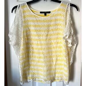 Boundary & Co Women’s Yellow/White Striped Lace Top Size XS